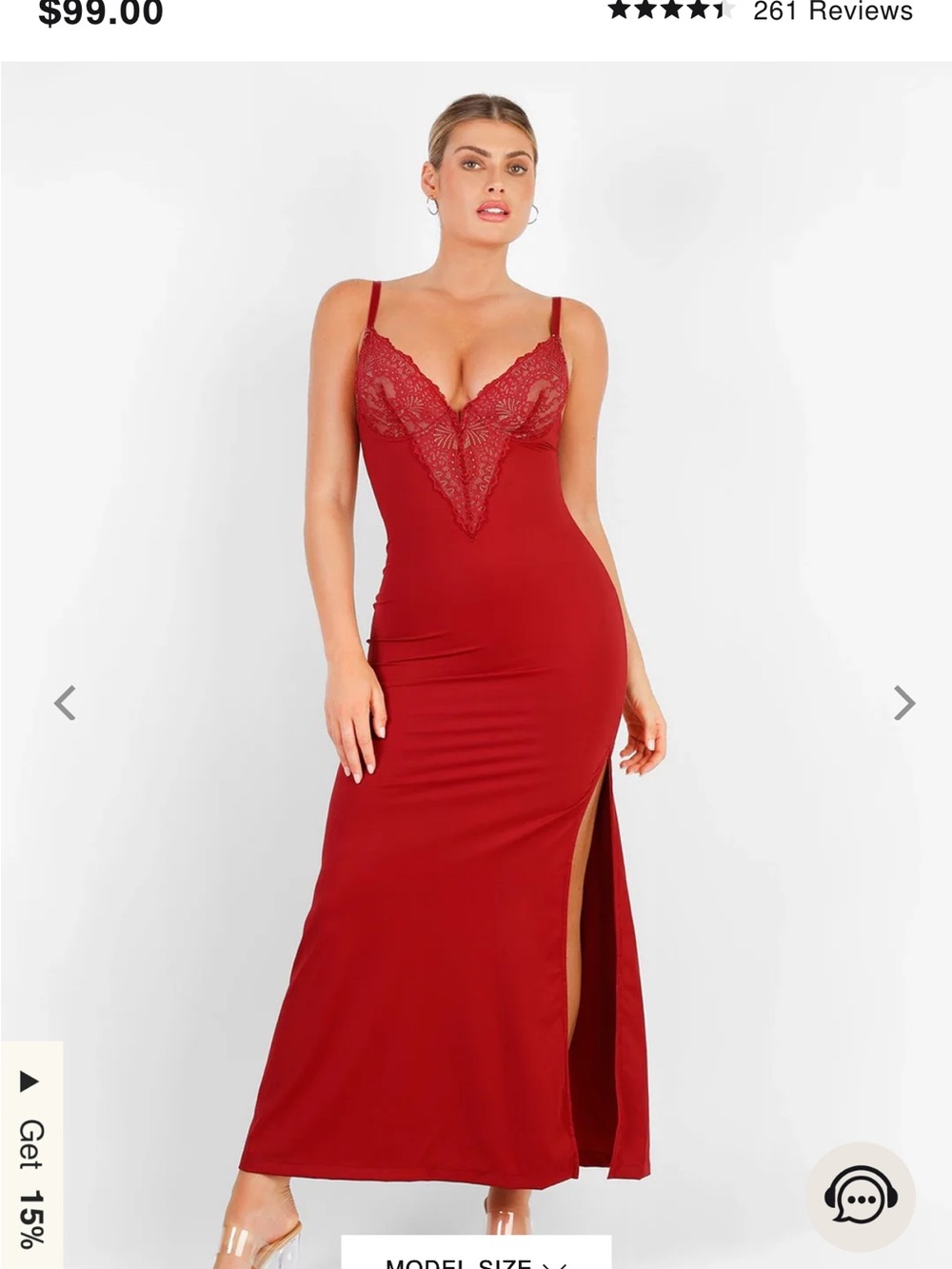 popilush Shapewear Lace V Neck Side Slit Slimming Maxi Slip Dress M
